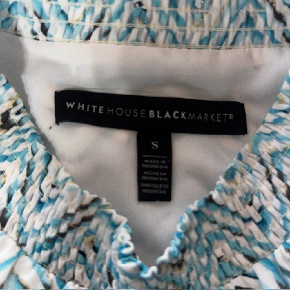 White House Black Market Blue Chevron Smocked Halter Keyhole Mini Dress Small - Picture 6 of 7